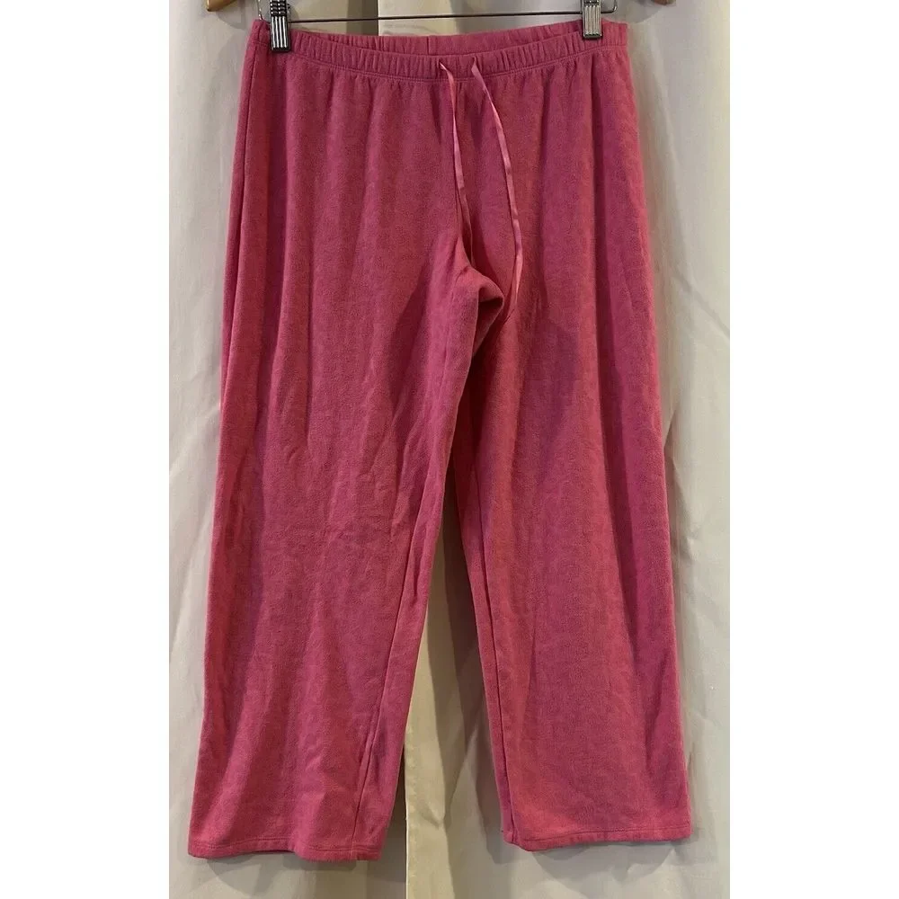 Victoria’s Secret Girly Pink Fleece Pajamas Leopard‎ Print Bow Size Small